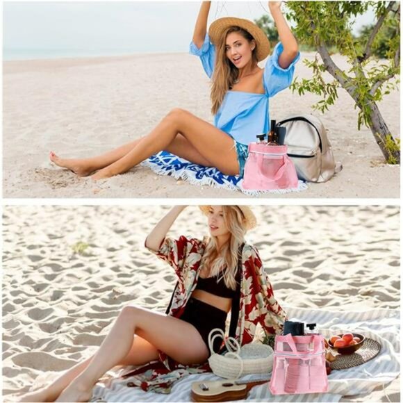 Pink mesh shower caddy bag set of 2 toiletry organizer quick dry for dorm gym ca - Picture 6 of 8